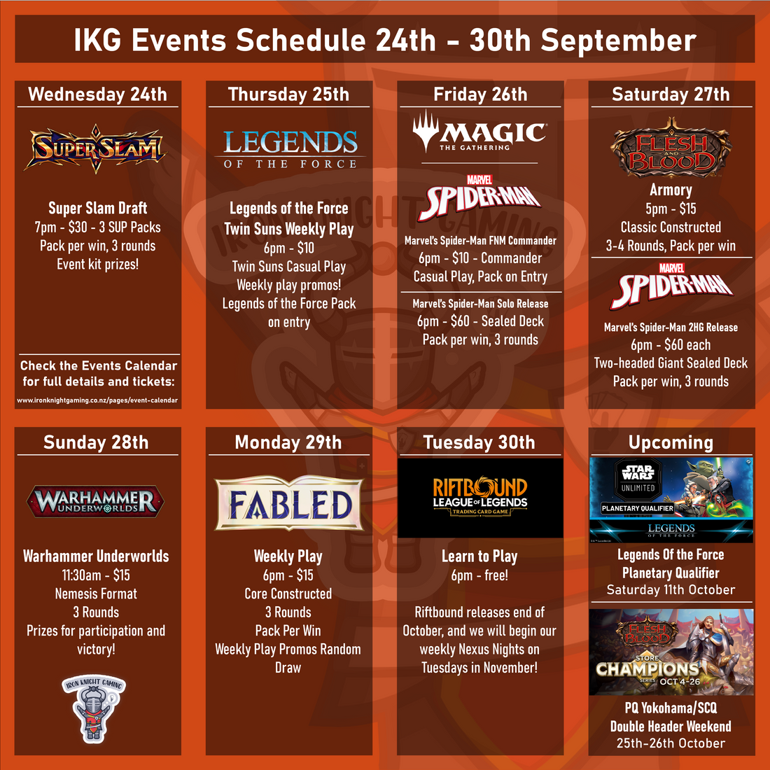 Events Schedule 24th - 30th September 2025