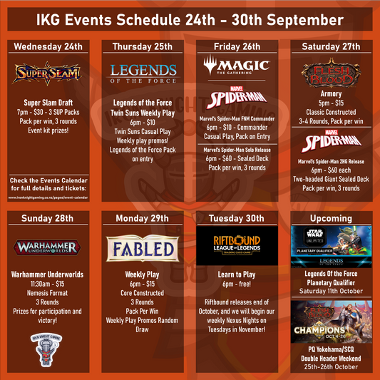 Events Schedule 24th - 30th September 2025