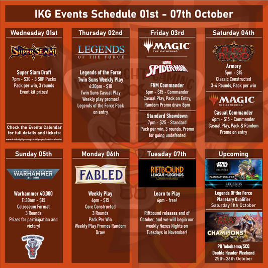 Events Schedule 01st - 07th October 2025