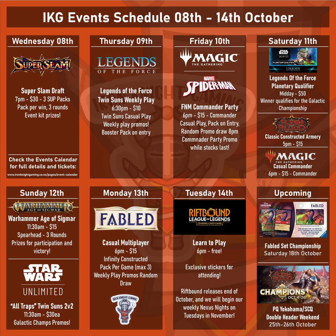 Events Schedule 08th - 14th October 2025