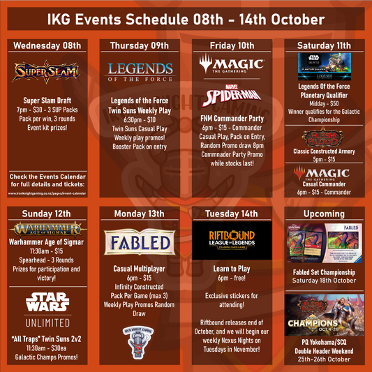 Events Schedule 08th - 14th October 2025