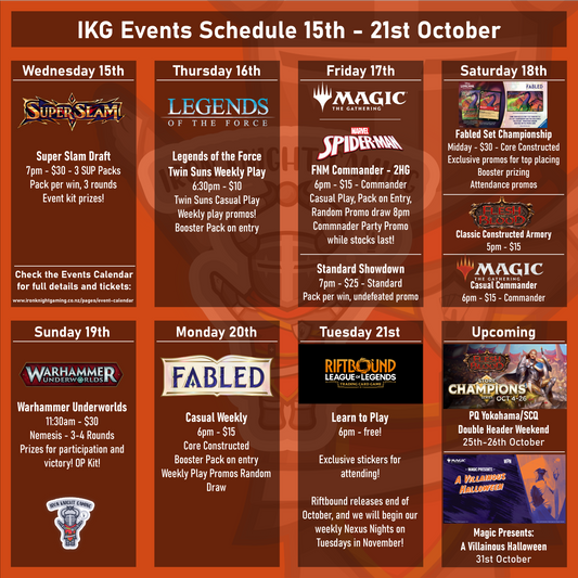 Events Schedule 15th - 21st October 2025