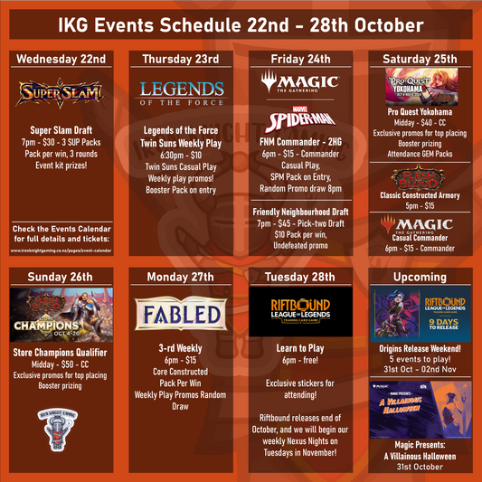 Events Schedule 22nd - 28th October 2025