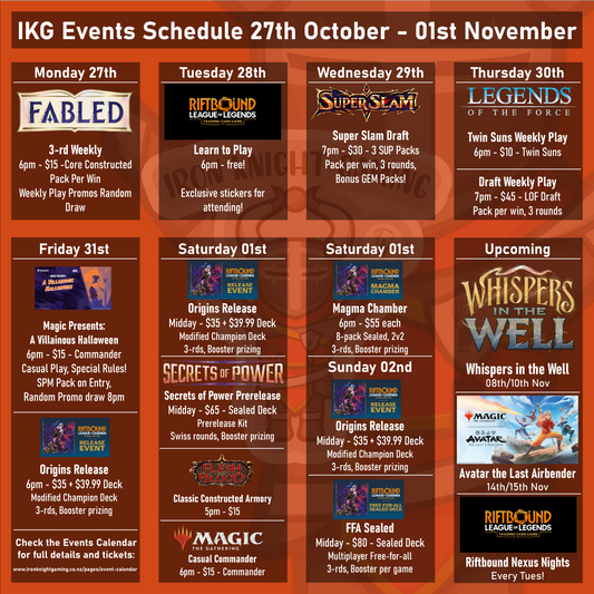 Events Schedule 27th October - 01st November 2025