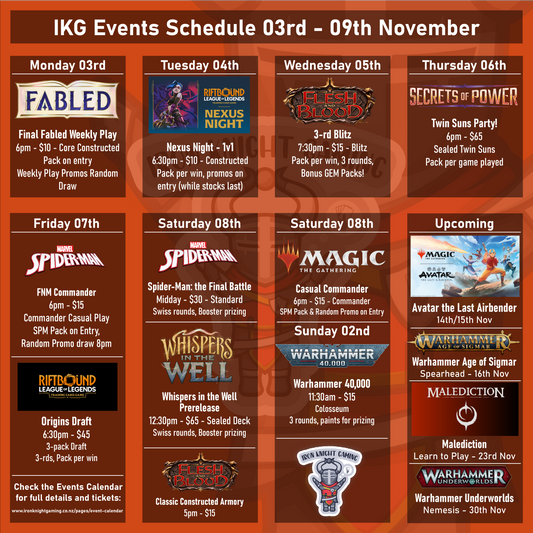 Events Schedule 03rd - 09th November 2025
