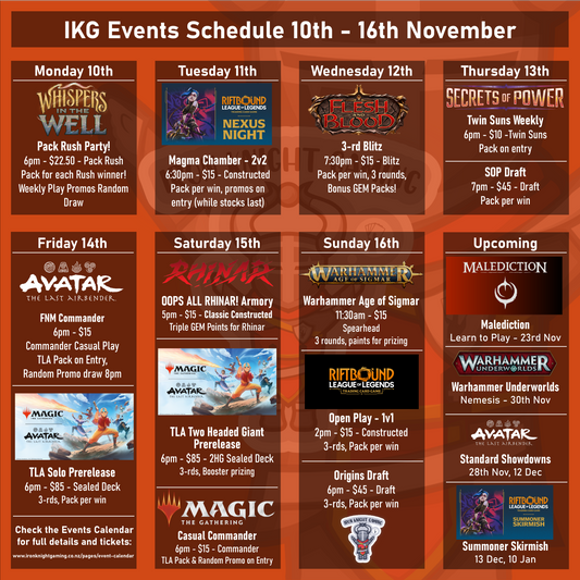 Events Schedule 10th - 16th November 2025