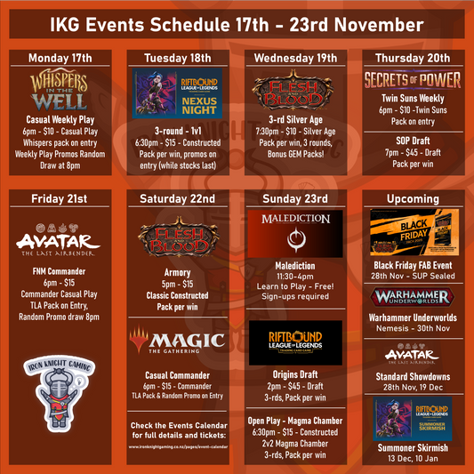 Events Schedule 17th - 23rd November 2025