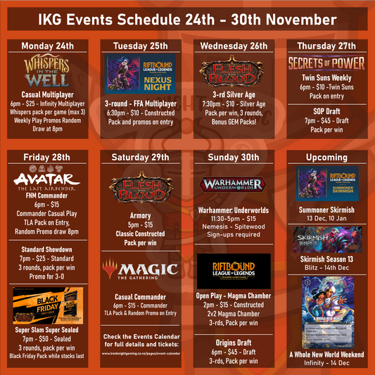 Events Schedule 24th - 30th November 2025