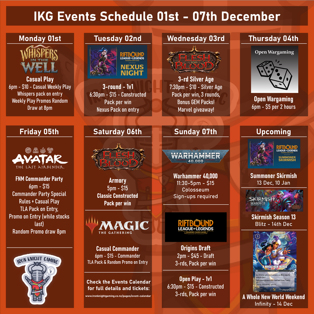 Events Schedule 01st - 07th December 2025