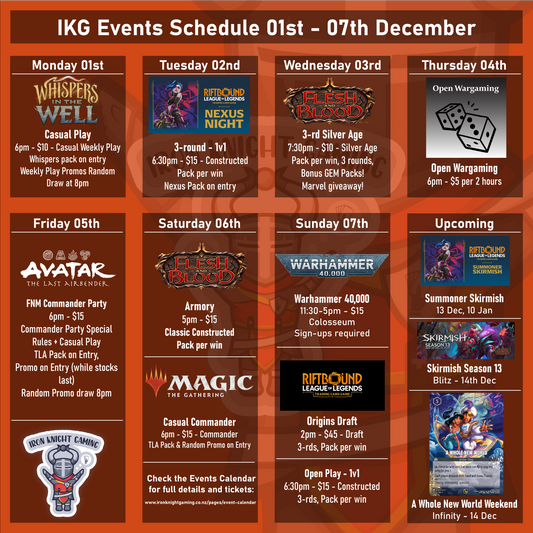 Events Schedule 01st - 07th December 2025