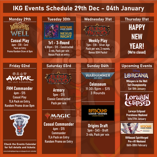 Events Schedule 29th December - 04th January 2026