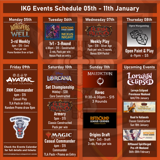 Events Schedule 05th - 11th Jan 2026