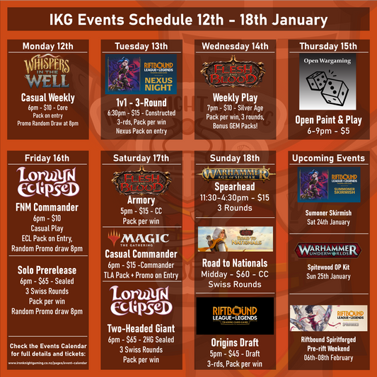 Events Schedule 12th - 18th January 2026