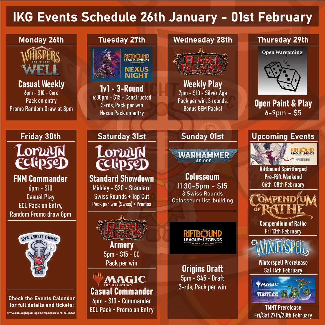 Events Schedule 26th January - 01st February 2026