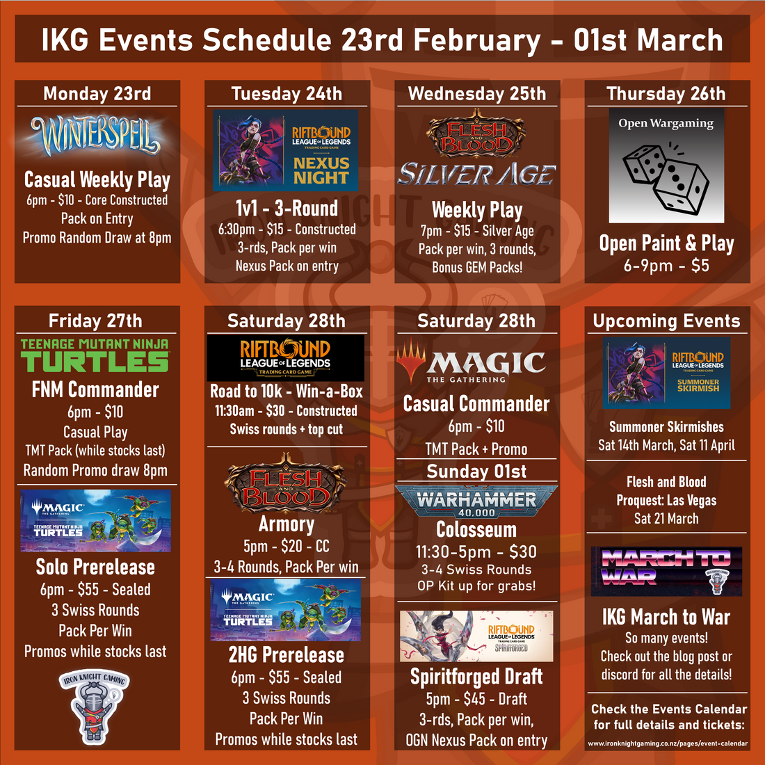 Events Schedule 23rd February - 01st March 2026