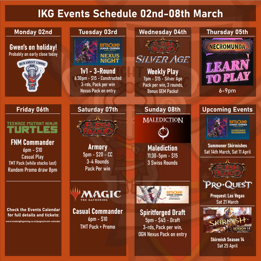 Events Schedule 02nd - 08th March 2026