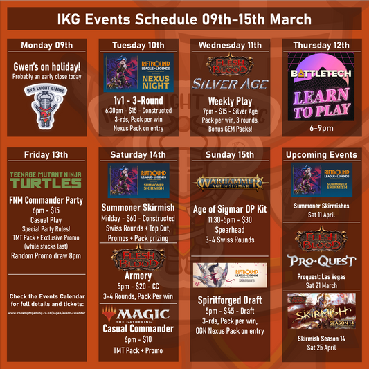 Events Schedule 09th - 15th March 2026