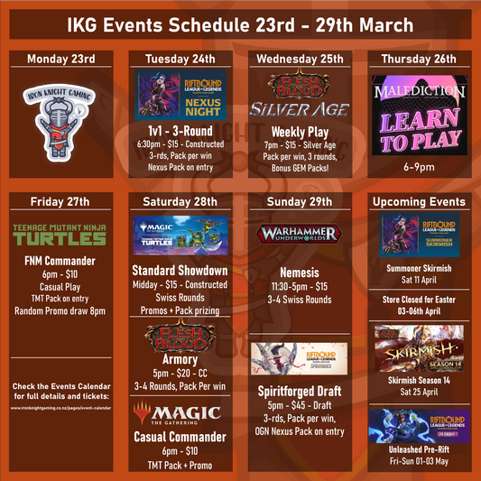 Events Schedule 23rd - 29th March 2026