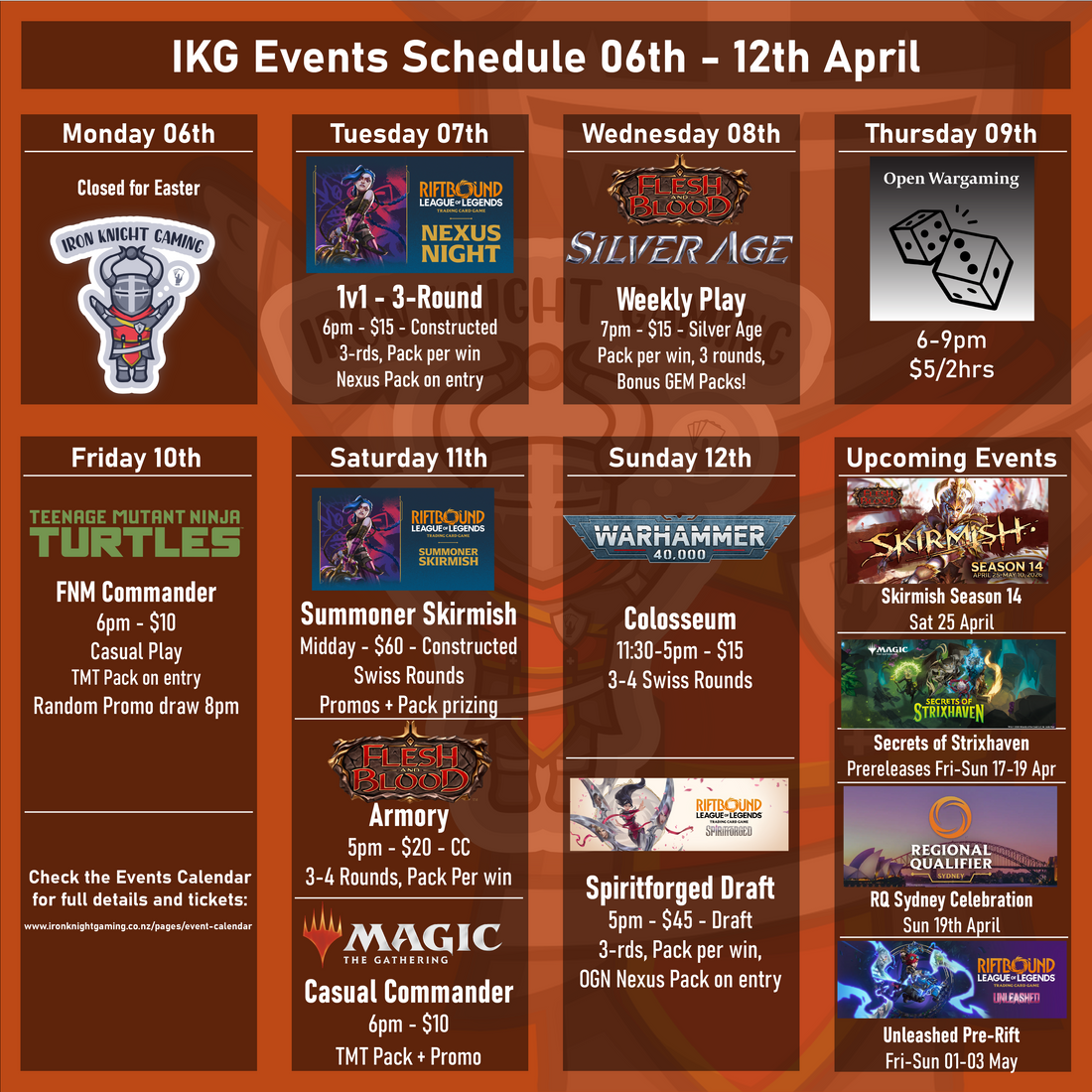 IKG Events Schedule 06th - 12th April 2026