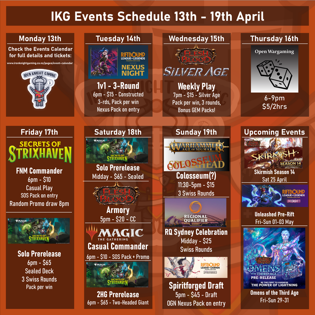 IKG Events Schedule 13th - 19th April 2026