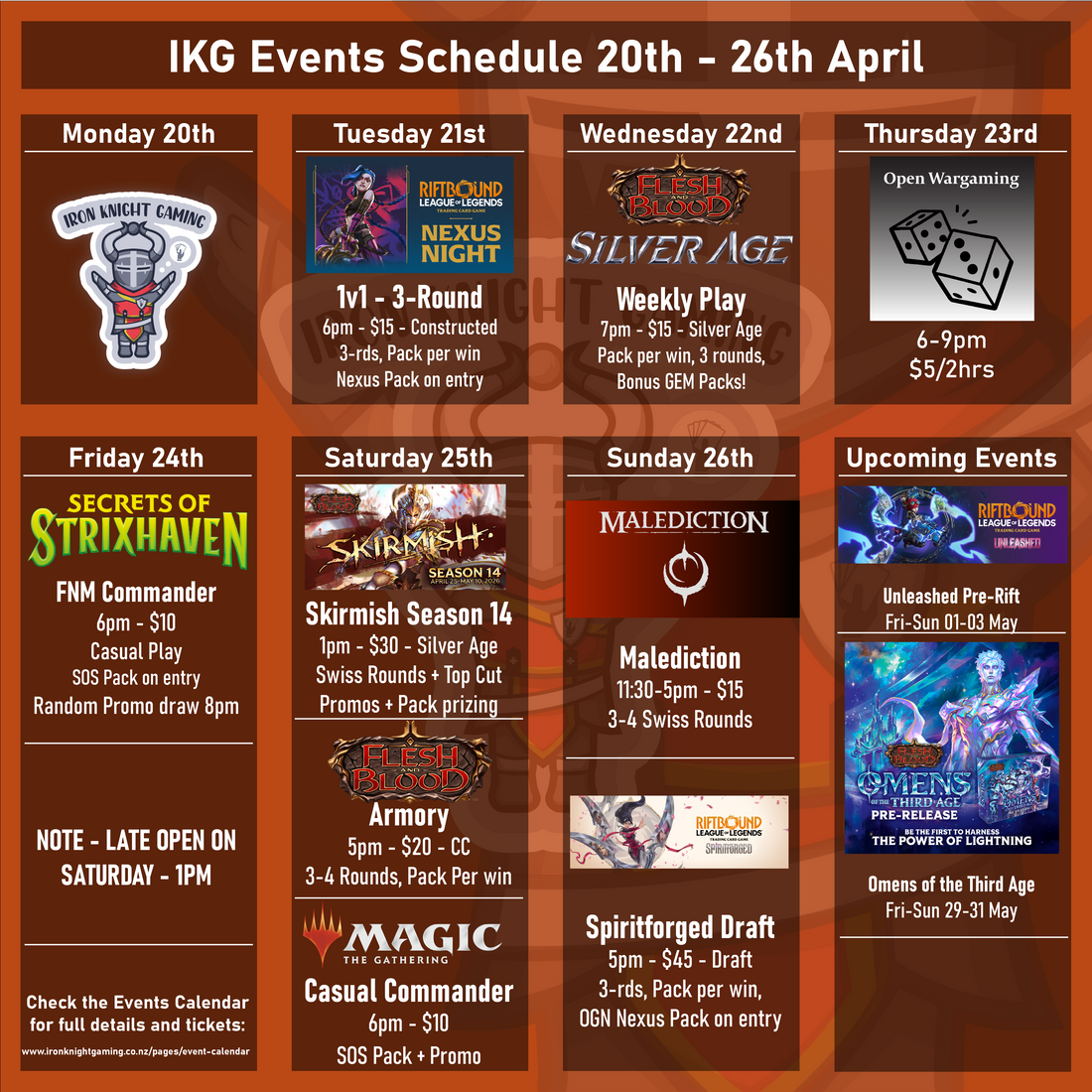 IKG Events Schedule 20th - 26th April