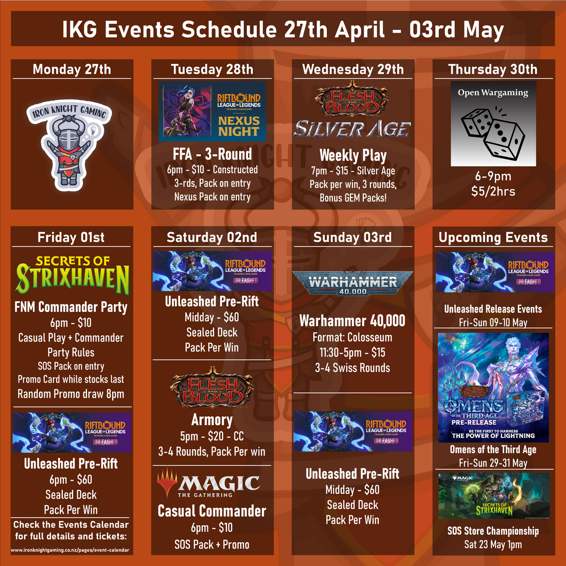 IKG Events Schedule 27th April - 03rd May 2026