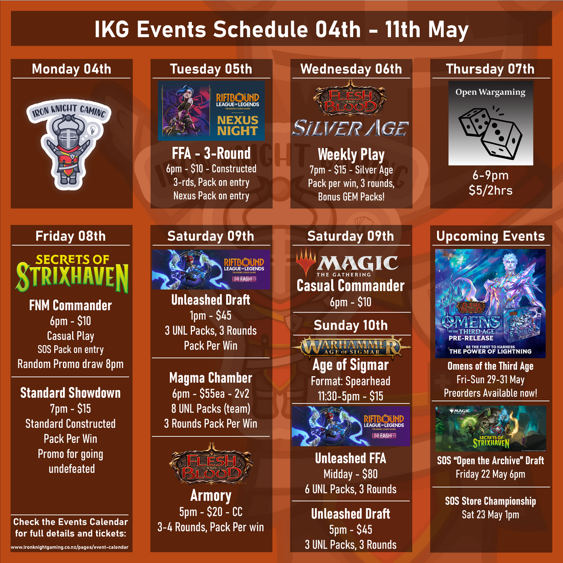 IKG Events Schedule 04th - 11th May 2026