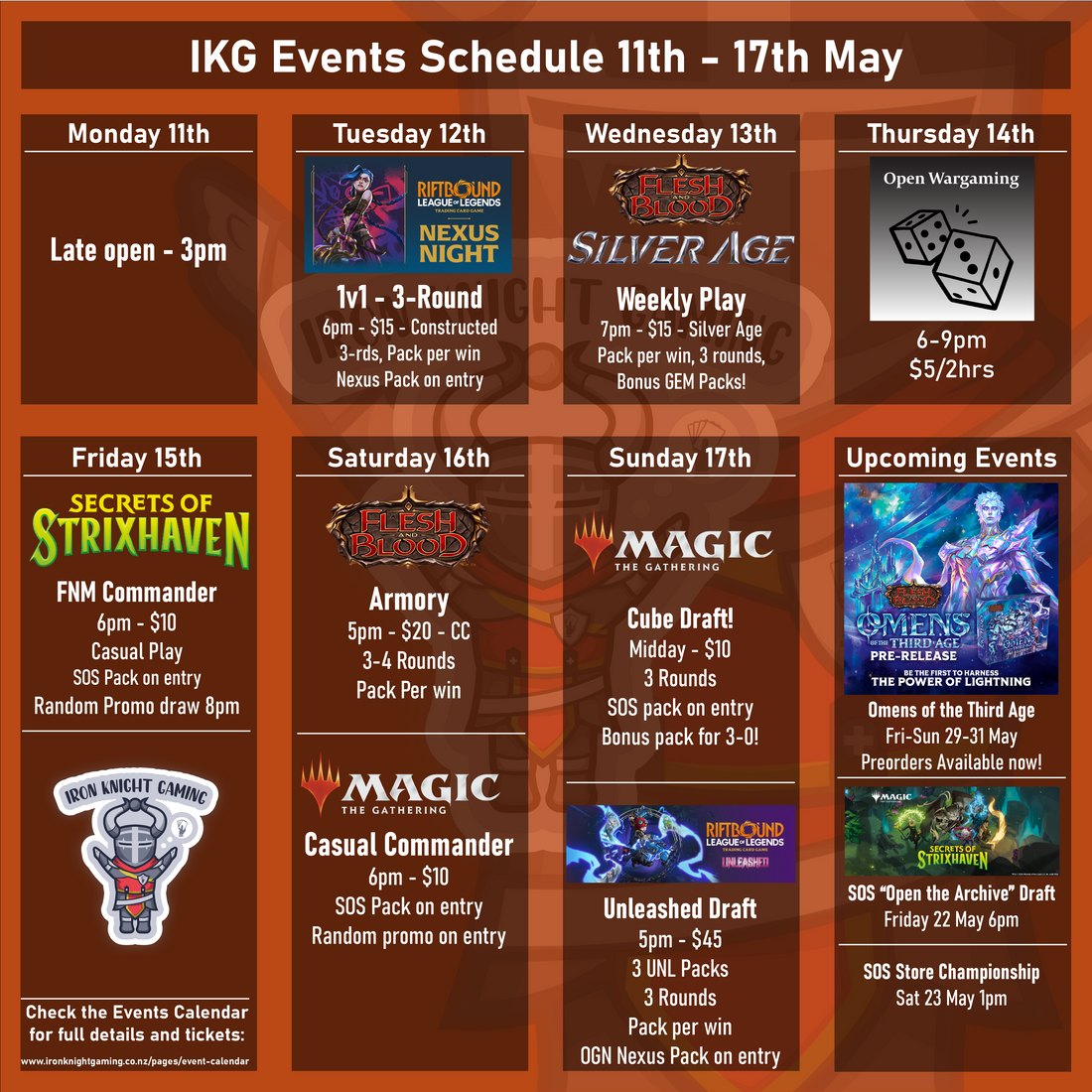 IKG Events Schedule 11th - 17th May