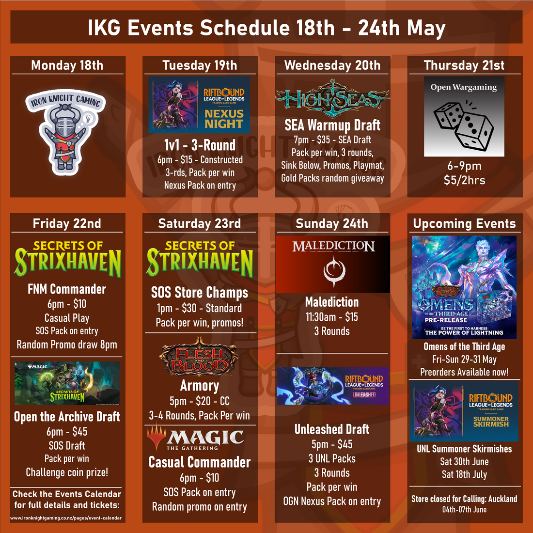 IKG Events Schedule 18th - 24th May 2026