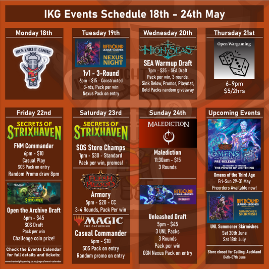IKG Events Schedule 18th - 24th May 2026