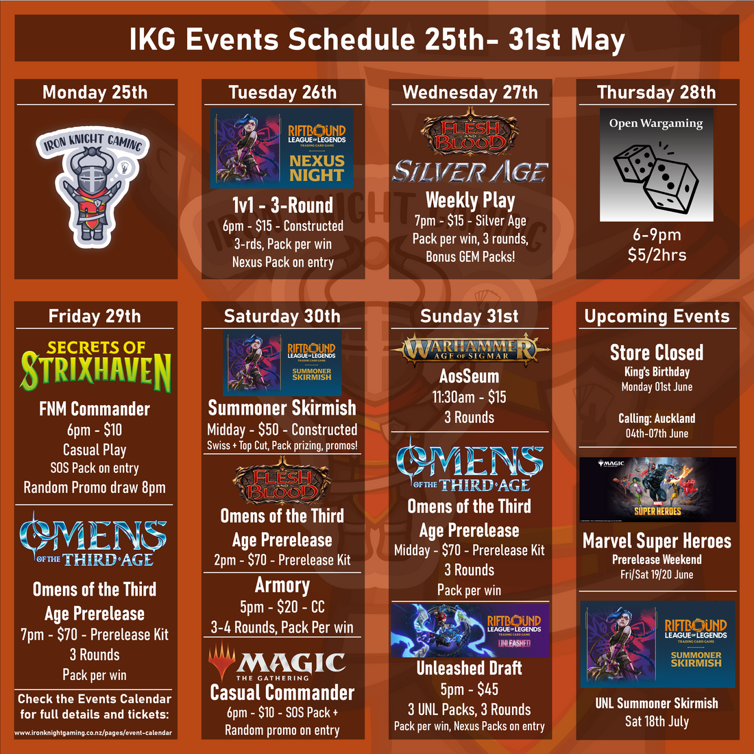 IKG Events Schedule 25th- 31st May 2026