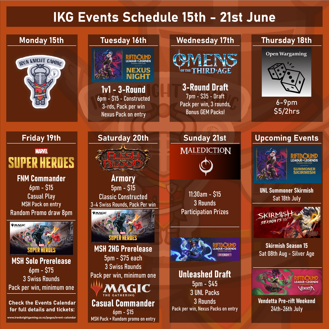 IKG Events Schedule 15th - 21st June