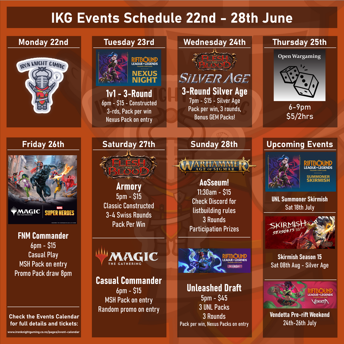 IKG Events Schedule 22nd - 28th June 2026