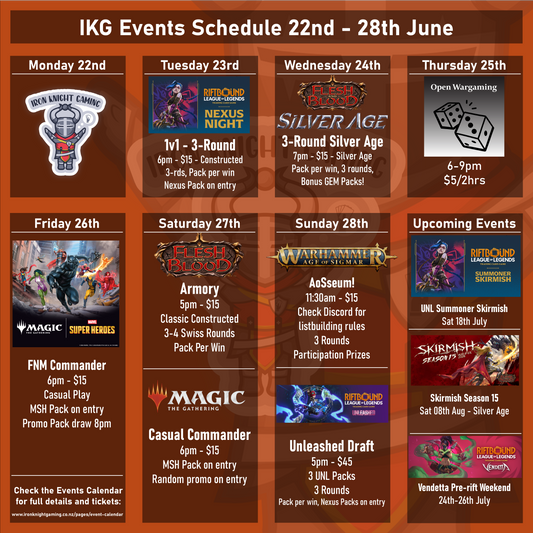 IKG Events Schedule 22nd - 28th June 2026