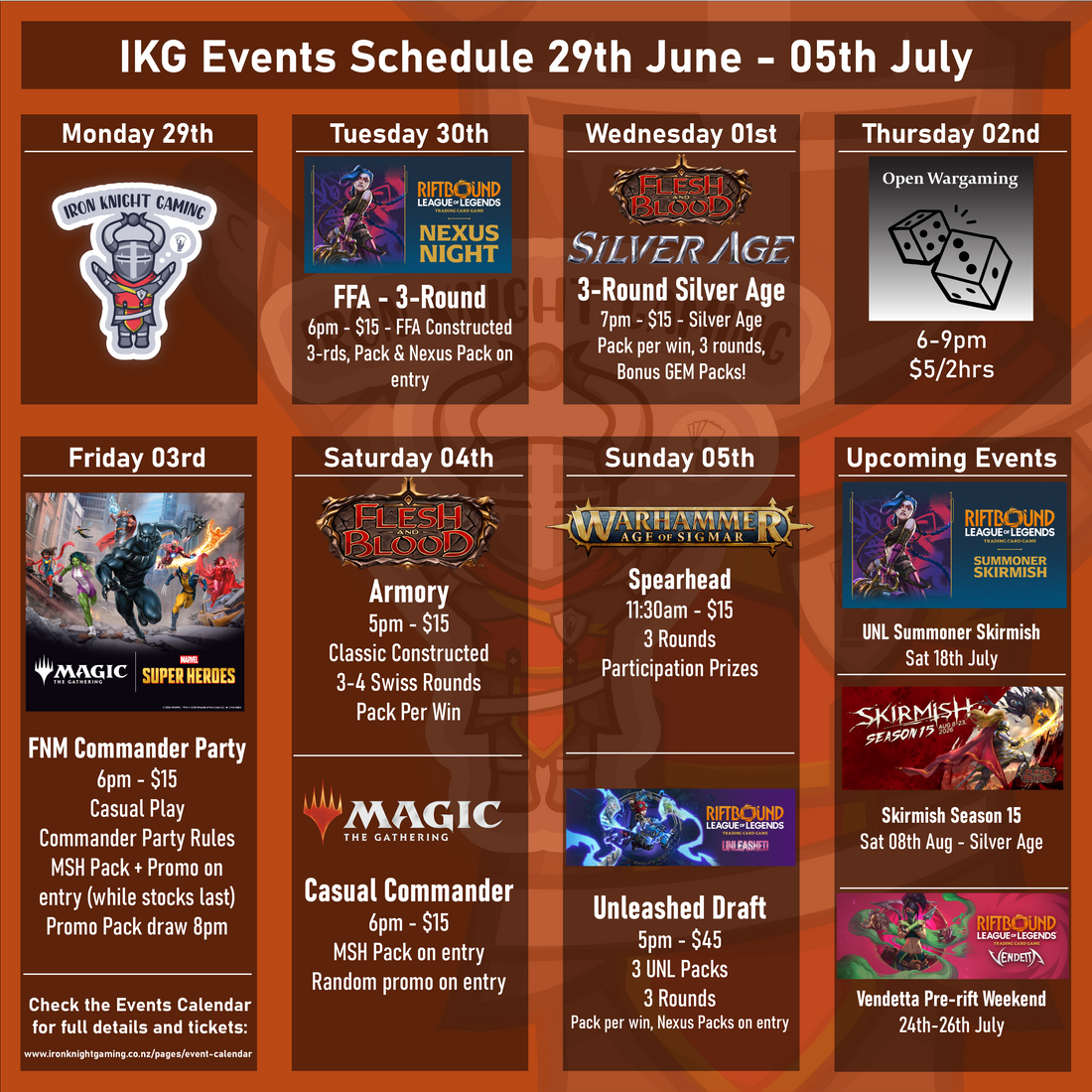 Events Schedule 29th June - 05th July 2026