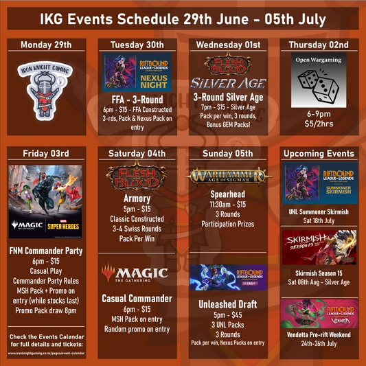 Events Schedule 29th June - 05th July 2026