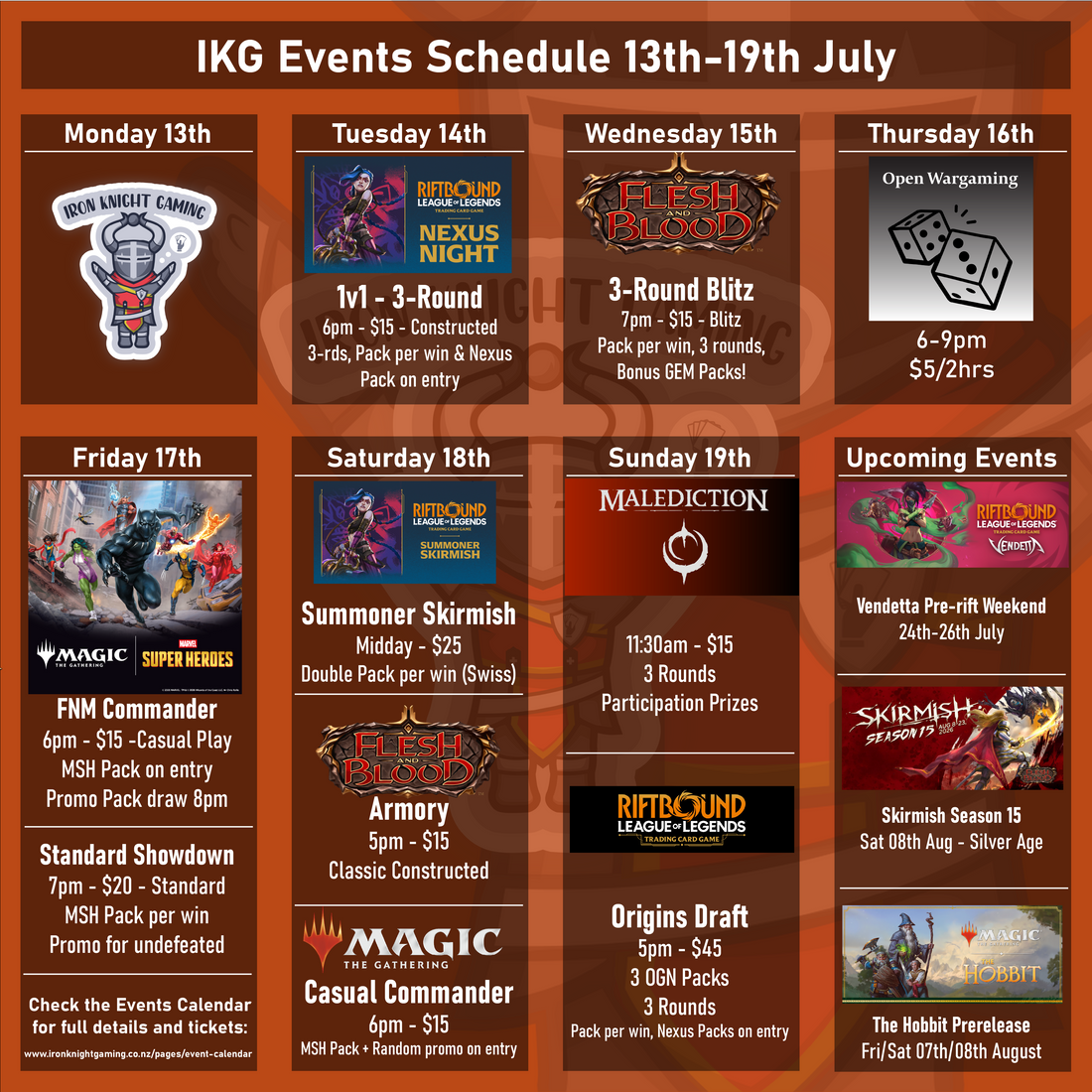 IKG Events Schedule 13th-19th July