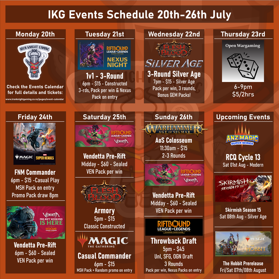 IKG Events Schedule 20th-26th July 2026