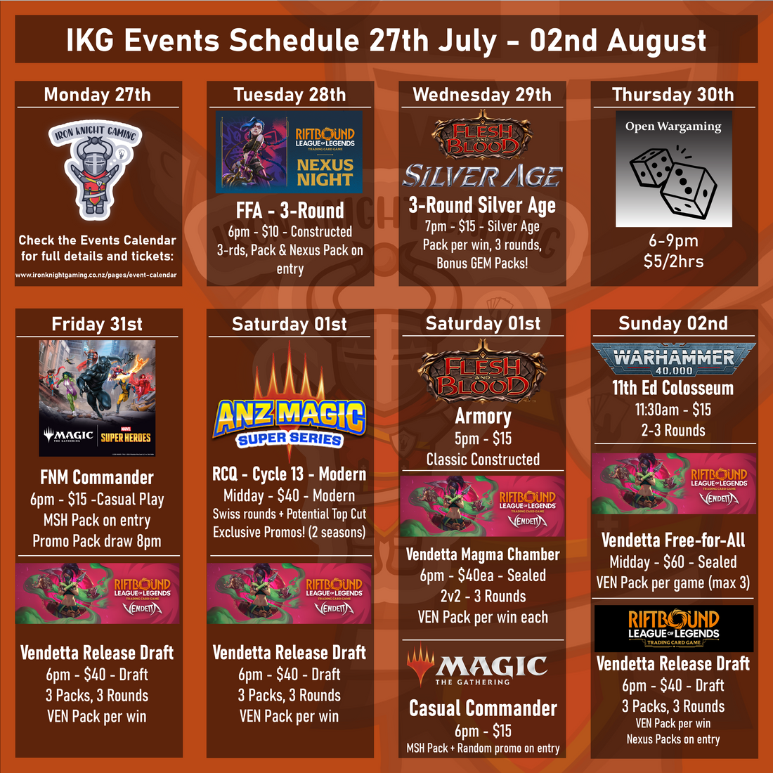 IKG Events Schedule 27th July - 02nd August