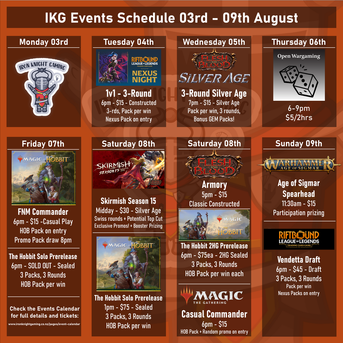 IKG Events Schedule 03rd - 09th August 2026