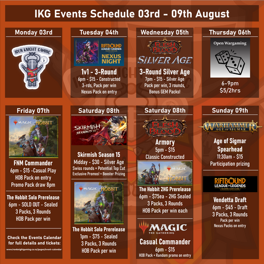 IKG Events Schedule 03rd - 09th August 2026