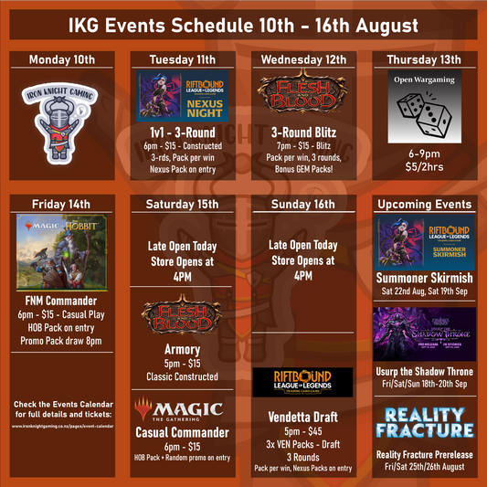 IKG Events Schedule 10th - 16th August 2026