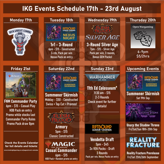 IKG Events Schedule 17th - 23rd August