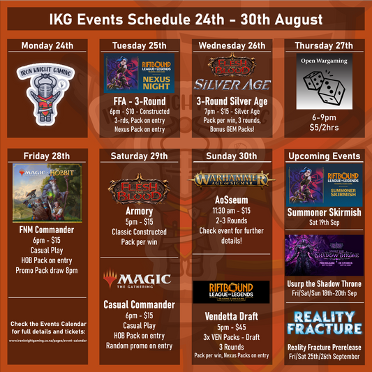 IKG Events Schedule 24th - 30th August 2026