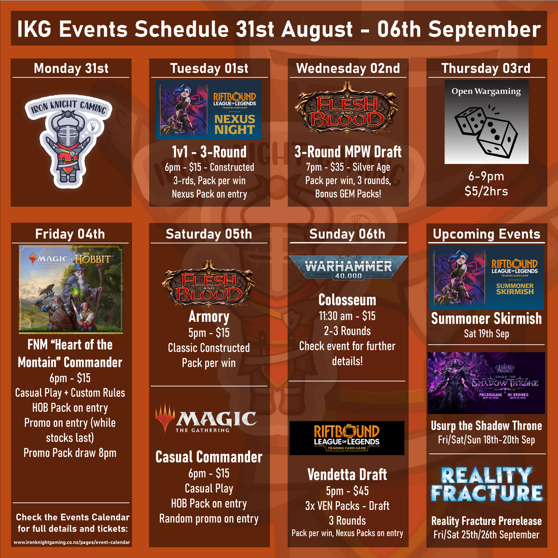 IKG Events Schedule 31st August - 06th September 2026