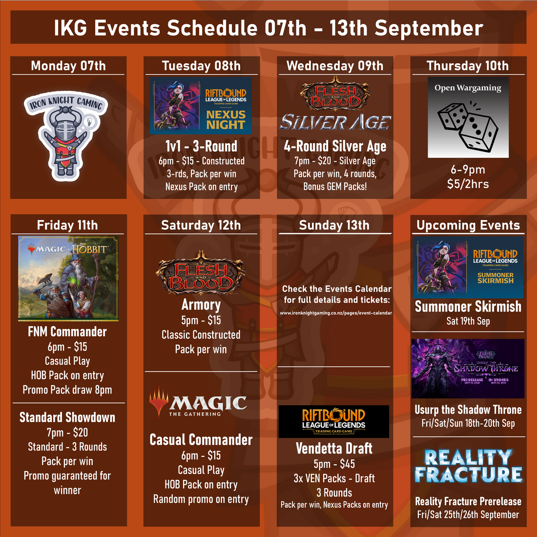 IKG Events Schedule 07th - 13th September 2026