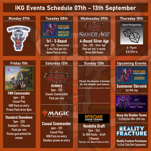 IKG Events Schedule 07th - 13th September 2026