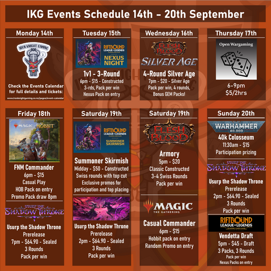 IKG Events Schedule 14th - 20th September 2026