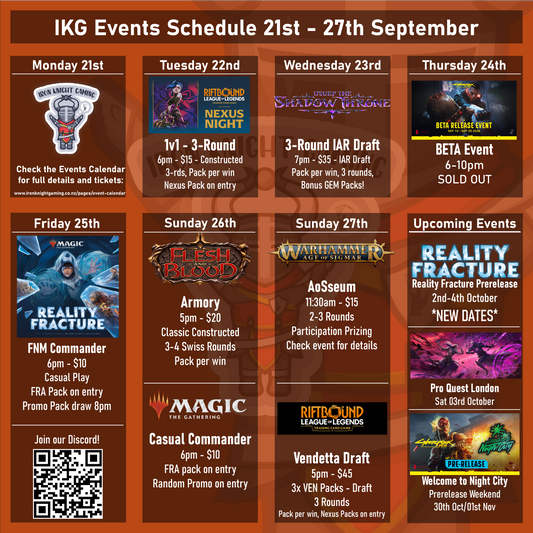 IKG Events Schedule 21st - 27th September 2026