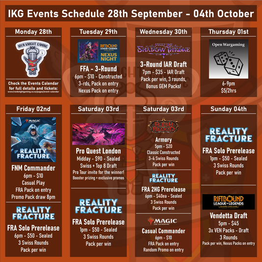 IKG Events Schedule 28th September - 04th October 2026